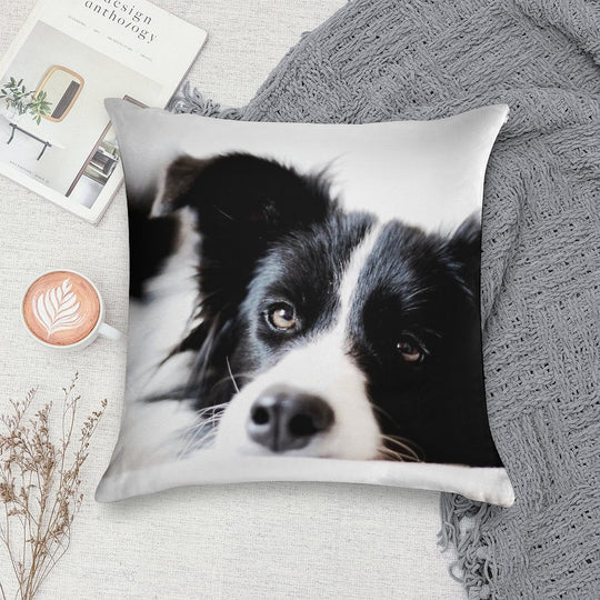Border Collie Soft Short Plush Fabric Throw Pillow
