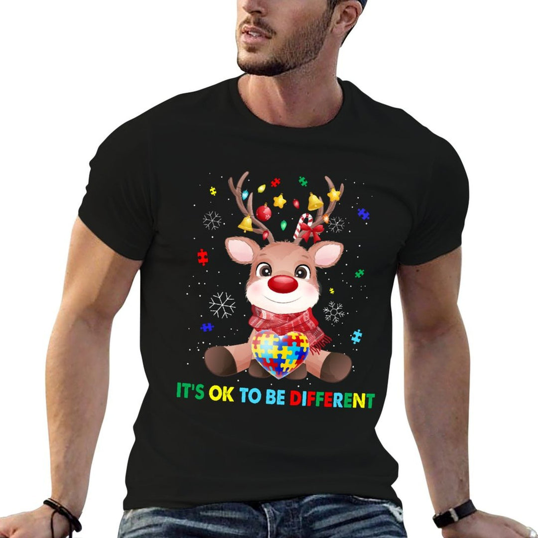 Its Ok To Be Different Autism Awareness Reindeers Christmas Comfortable T-Shirt