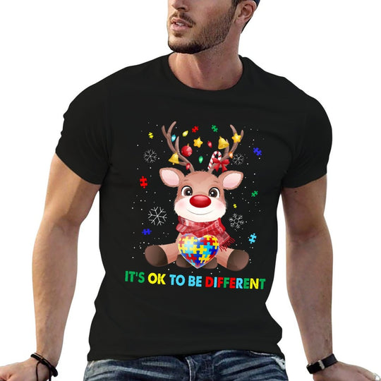 Its Ok To Be Different Autism Awareness Reindeers Christmas Comfortable T-Shirt