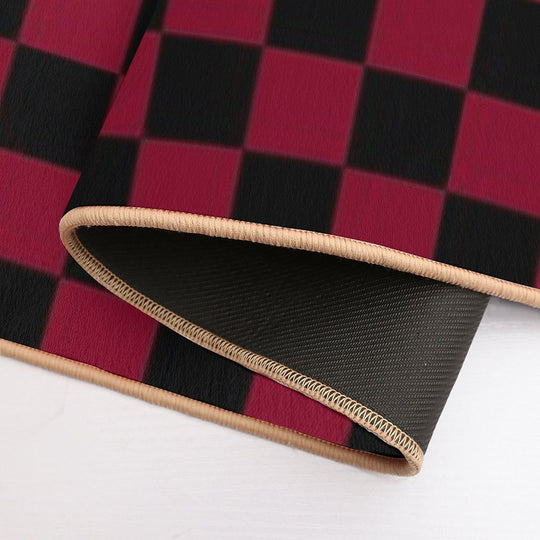 Black And Burgundy Red Checkerboard  Pet-Safe Bath Mat