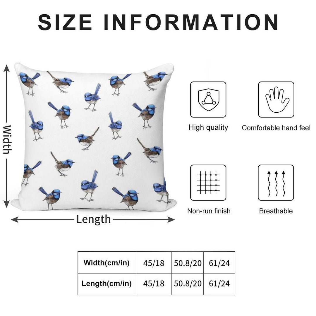 Blue Wrens, Scattered on White Soft Bedroom Essential Throw Pillow