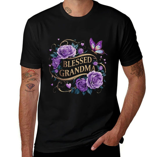 Blessed Grandma For Women Lavender Rose Butterfly  Moisture-wicking T-Shirt