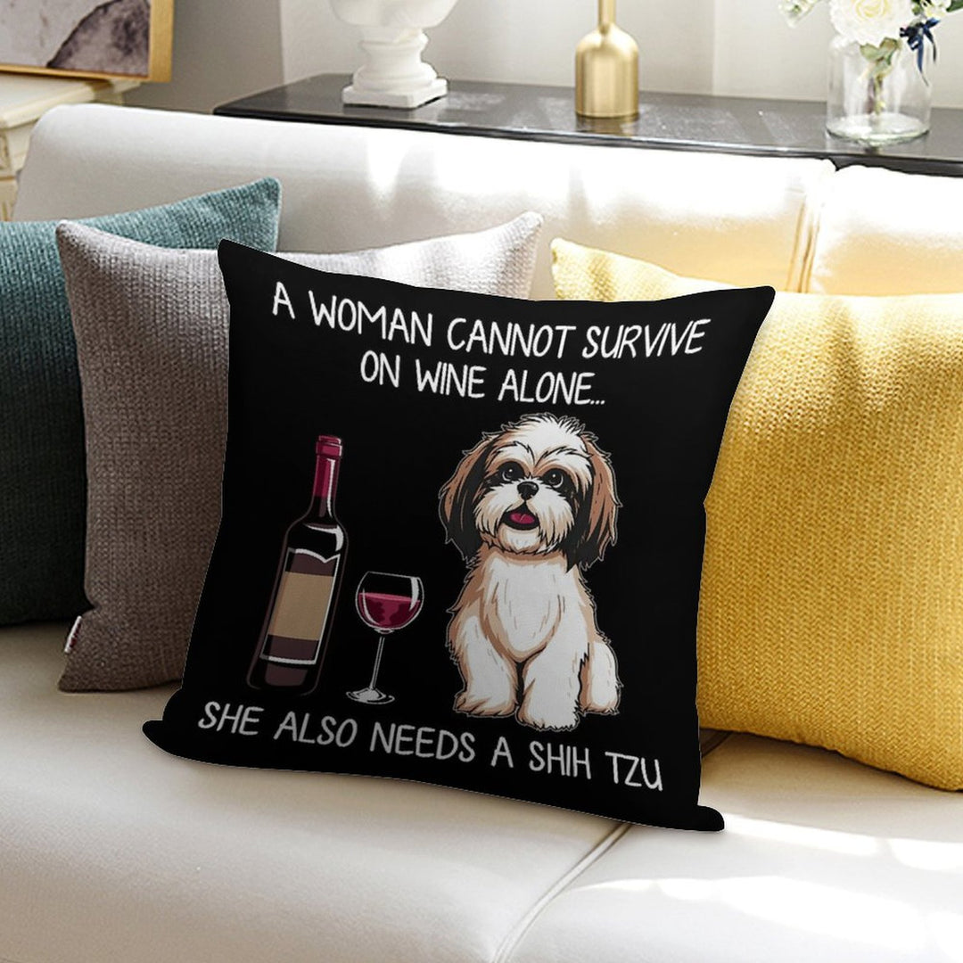 Shih Tzu And Wine Funny Dog Soft Home Decor Throw Pillow