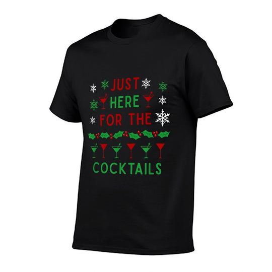 Just Here for The Cocktails Christmas Boozy Xmas Holidays  Ribbed Collar T-Shirt
