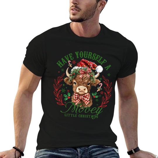 Have Yourself A Mooey Little Christmas Highland Cow Santa Sweatshirt  Soft T-Shirt
