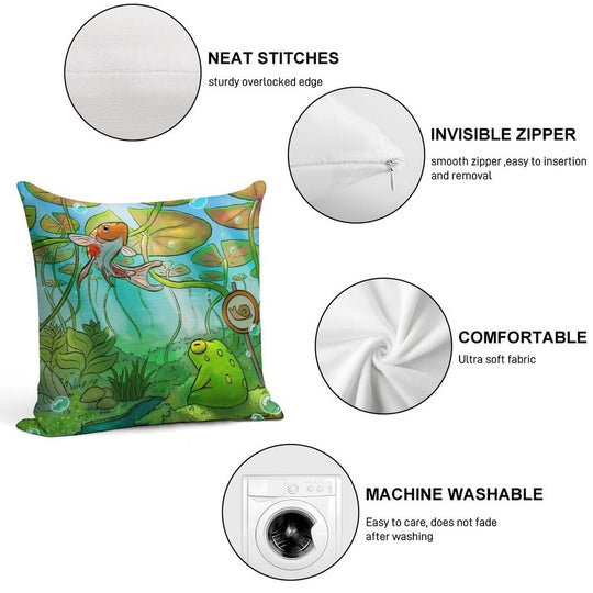 Peaceful Underwater Lilypads with Frog And Koi Fish Art Soft Multiple Sizes Throw Pillow