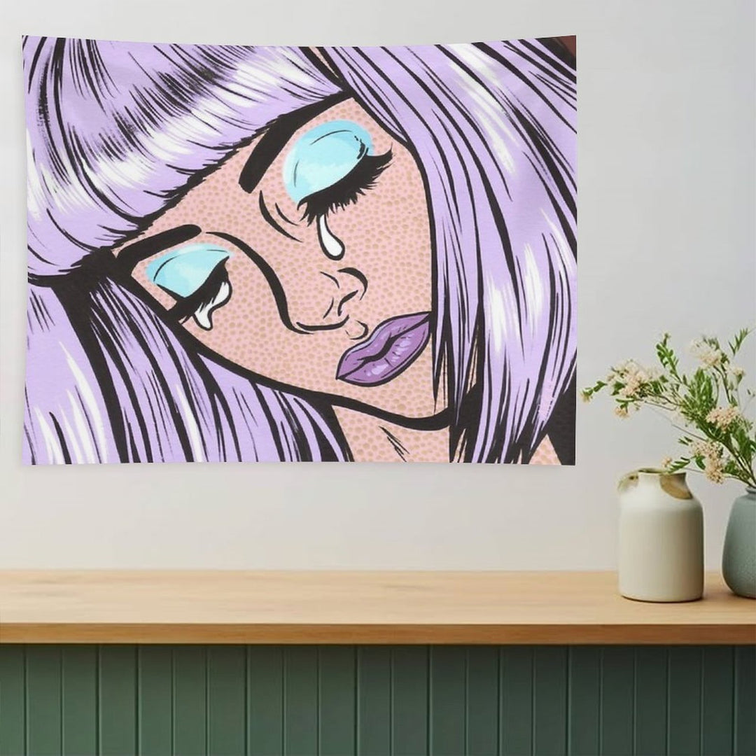 Lilac Bangs Crying Comic Girl Tapestry