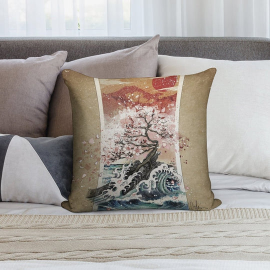 Sakura Blossom Waves Soft High-Density Material Throw Pillow