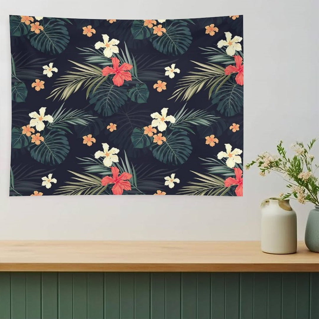 Dark Tropical Flowers Tapestry