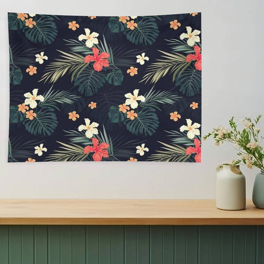 Dark Tropical Flowers Tapestry