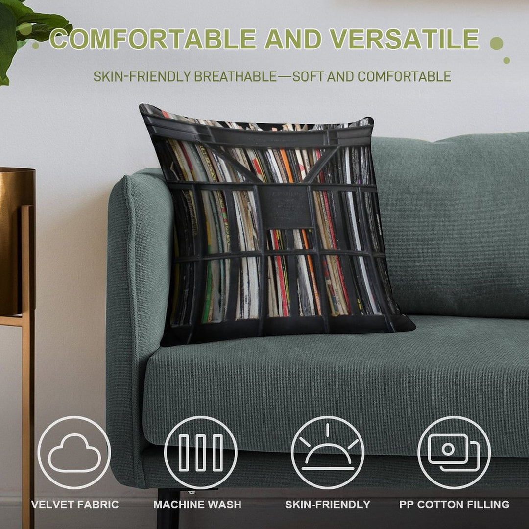 Vinyl Record Rock, Metal, Hip Hop, Rap, Reggae, Jazz Albums DJ Crate Collection 1 Soft Ultra-Soft Texture Throw Pillow