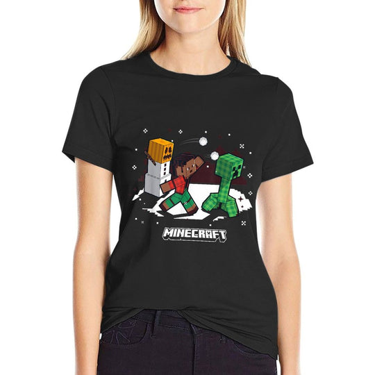 Minecraft Snowball Fight Creeper Holiday Fun  Summer-ready Fabric T-Shirt