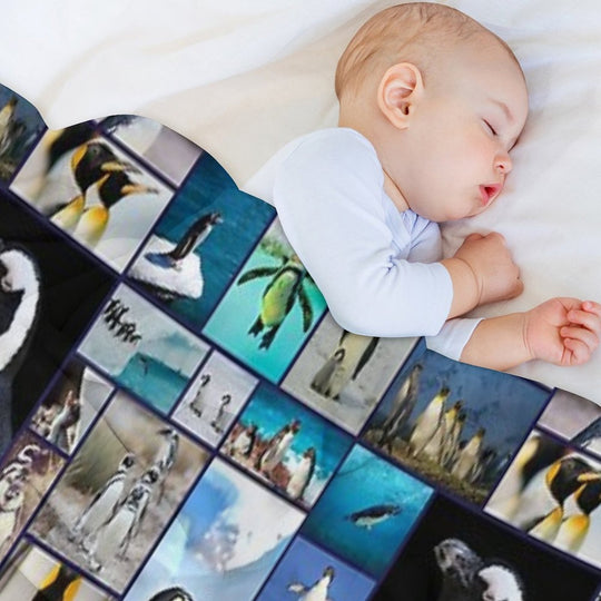 Penguin Pattern Photo Collage Velvety-soft Throw Blanket