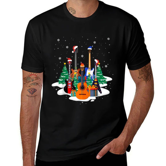 Guitar Santa Hat Christmas Tree Funny Music Loves Xmas Gifts Comfortable T-Shirt