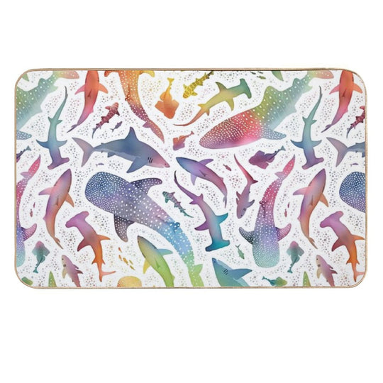 Rainbow Shark Ocean on White  High-Traffic Bath Mat