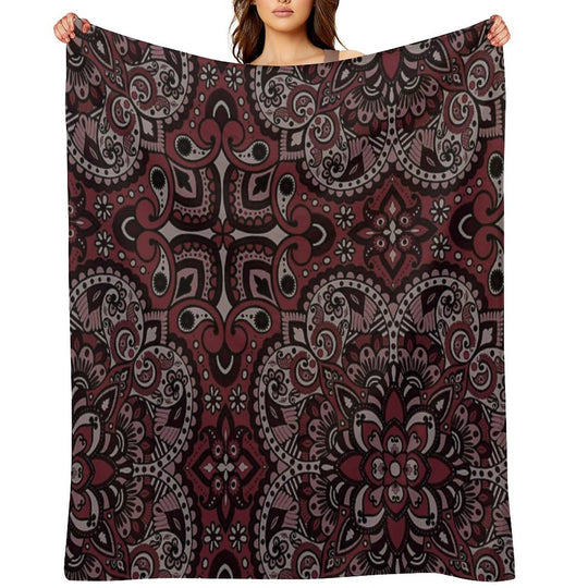 Floral Mandala Repeat Pattern - Dark Pink Premium Throw Blanket