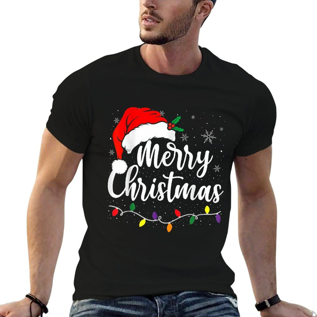 Merry Christmas Lights Red Santa Hat Xmas Family Men Women  Easy-care T-Shirt