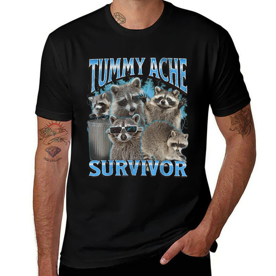 Tummy Ache Funny Raccoon Meme Bootleg Graphic 90s  Relaxed-fit T-Shirt