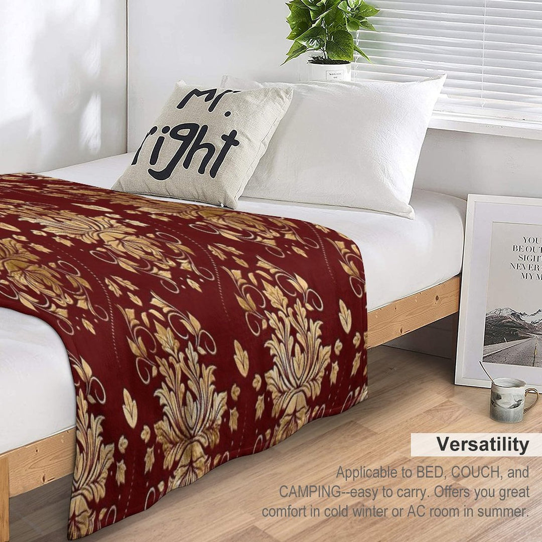 Oriental Vintage Damask Pattern - Red And Gold Lightweight Throw Blanket