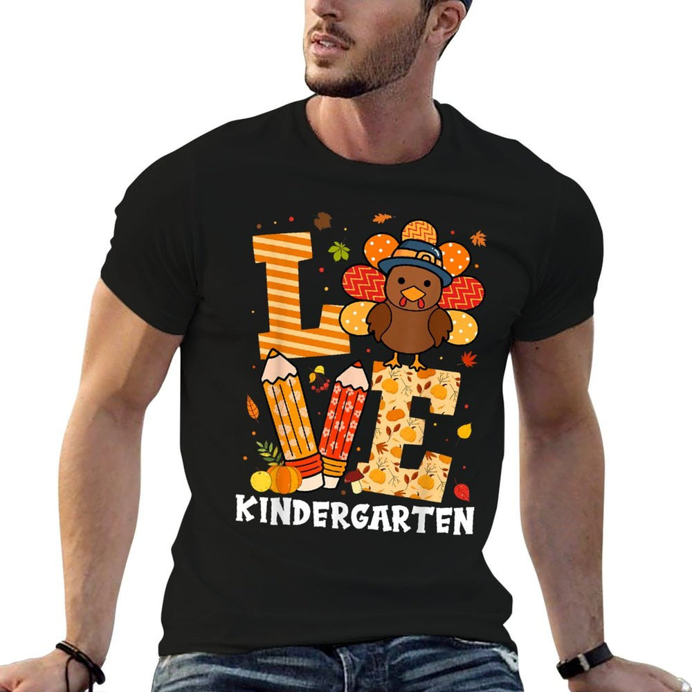 Thanksgiving Love Kindergarten Teacher Turkey Autumn Fall  Polyester Blend T-Shirt