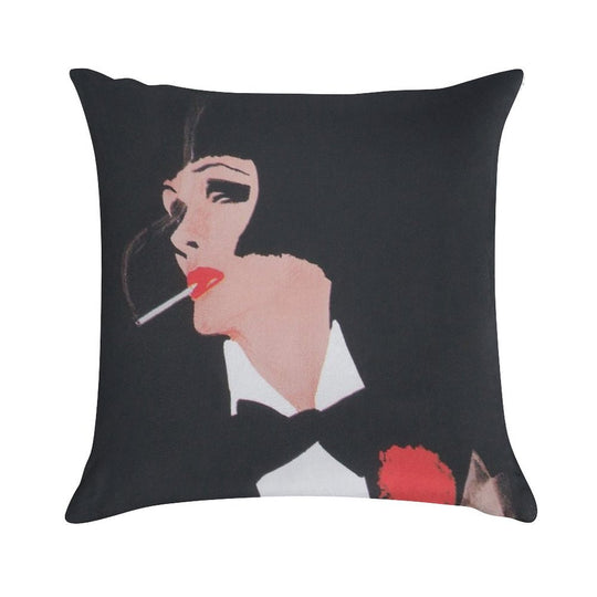 Vintage Fashion Poster of Model Wearing A Tuxedo Soft Durable Construction Throw Pillow