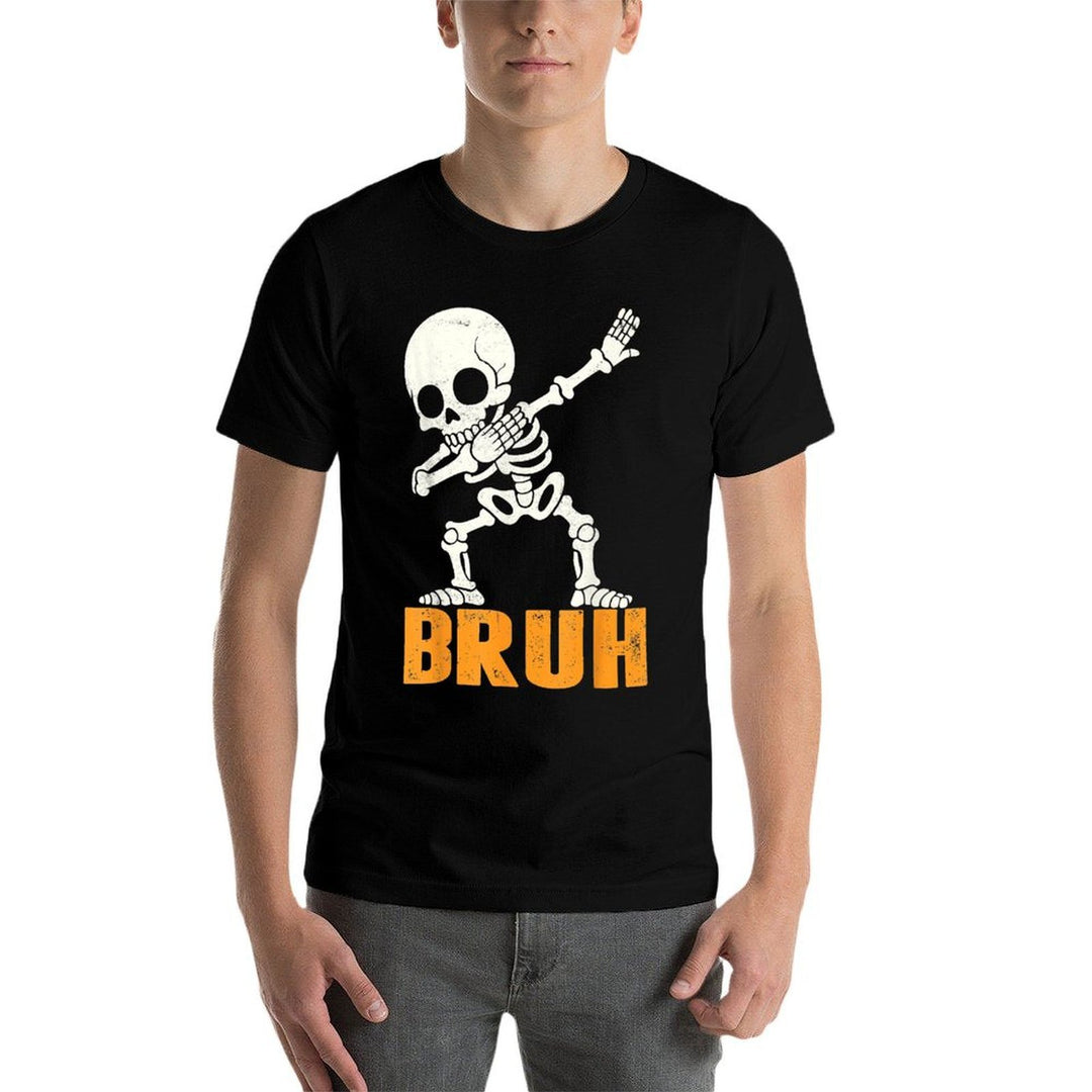 Bruh Dabbing Skeleton Funny Saying Bro Kids Boys Halloween  Durable T-Shirt