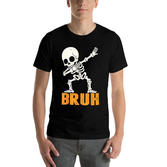 Bruh Dabbing Skeleton Funny Saying Bro Kids Boys Halloween  Durable T-Shirt