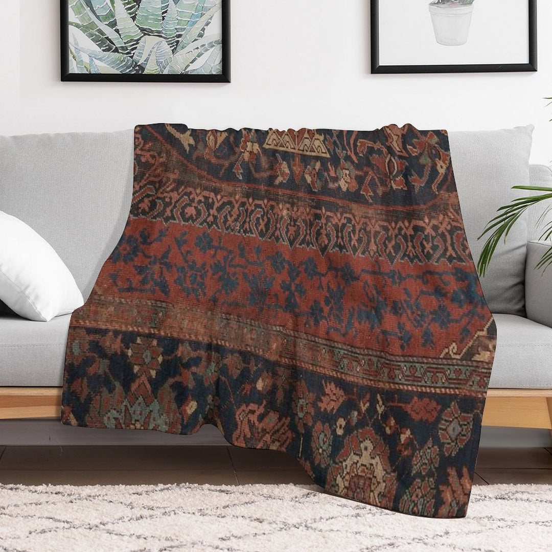 Boho Chic Dark III  17th Century Colorful Medallion Red Blue Green Brown Ornate Accent Rug Pattern Plush Throw Blanket
