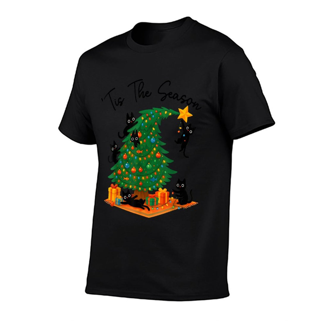 Tis The Season Christmas Tree Cute Black Cat Matching Family  Graphic-printed T-Shirt