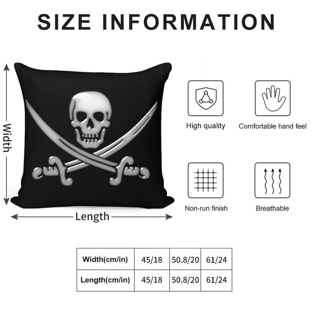 Glassy Pirate Skull & Sword Crossbones Soft Home Decor Throw Pillow