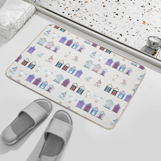 Beach Huts, Bournemouth - on Grey - Watercolour Pattern by Cecca Designs  Eco-Friendly Bath Mat