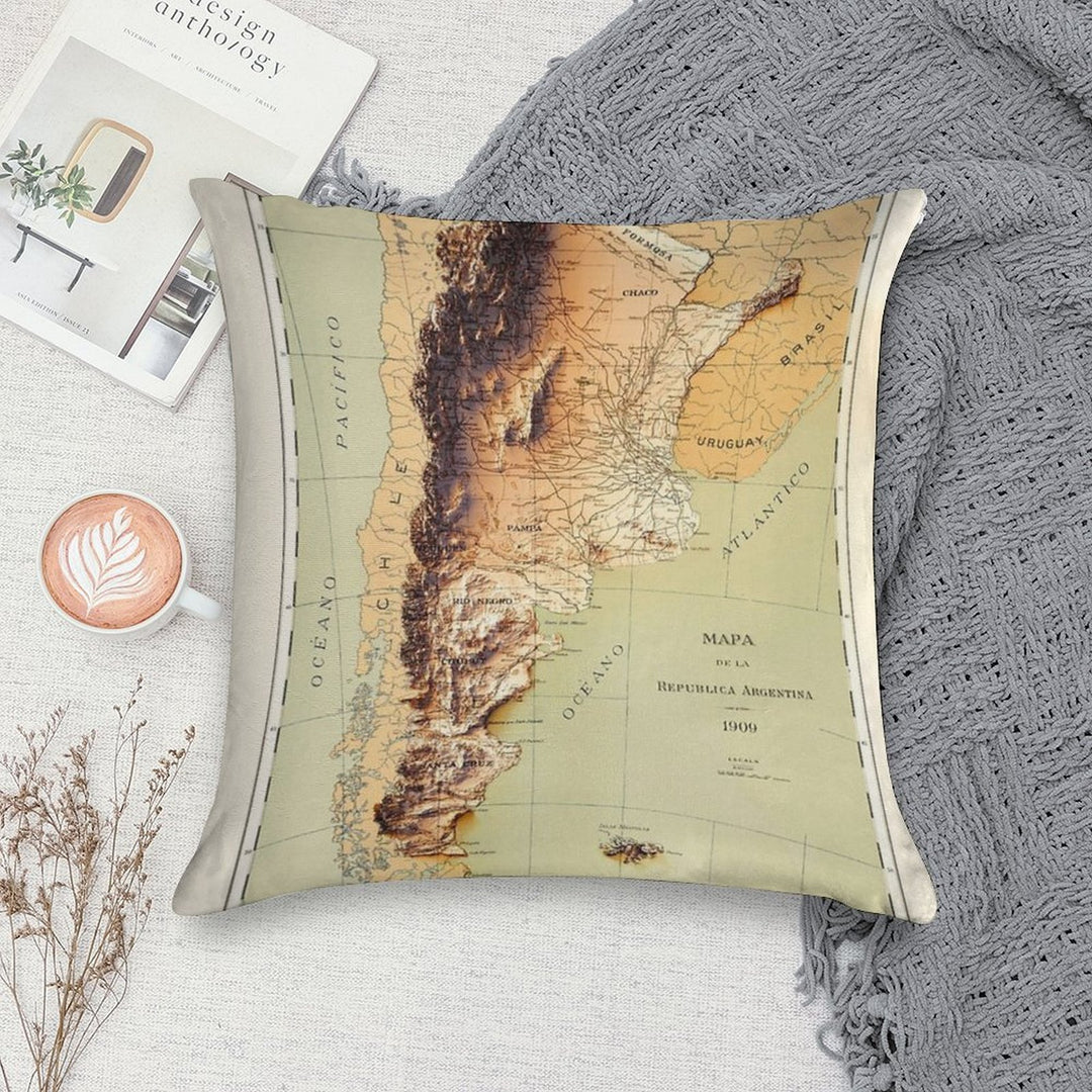 1909 Argentina Relief Map Digitally-rendered Soft Anti-Pilling Throw Pillow