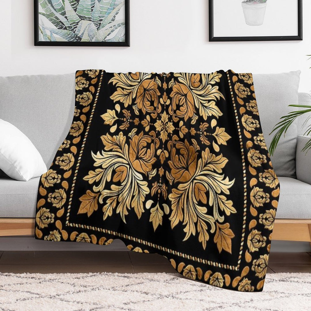 Oriental Vintage Damask Ornament - Black And Gold All-season Throw Blanket