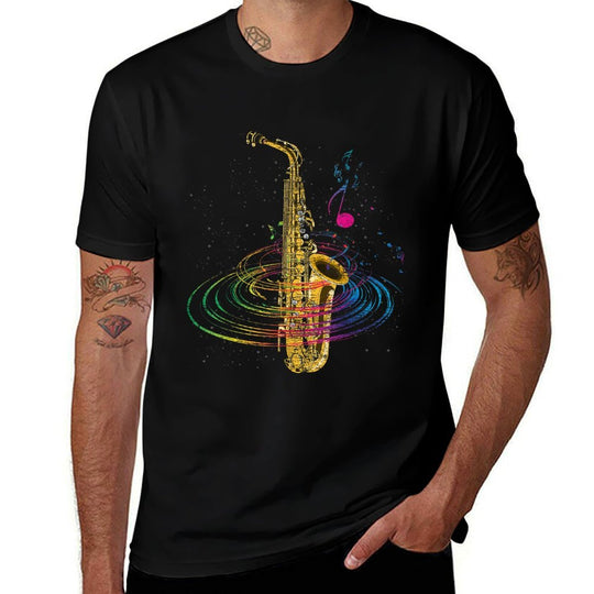 Sax Player Gift Idea Saxophonist Music Notes Saxophone  Stretchy T-Shirt