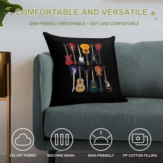 Musician Different Types Of Guitar Soft Reinforced Edging Throw Pillow