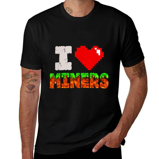I Love Miners Funny Heart Video Gamer Meme Pixel Game Lover  Lightweight T-Shirt