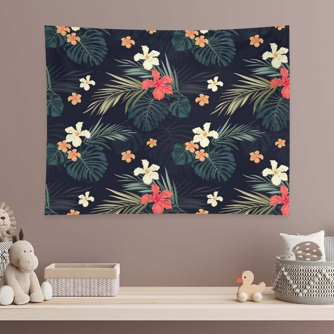 Dark Tropical Flowers Tapestry