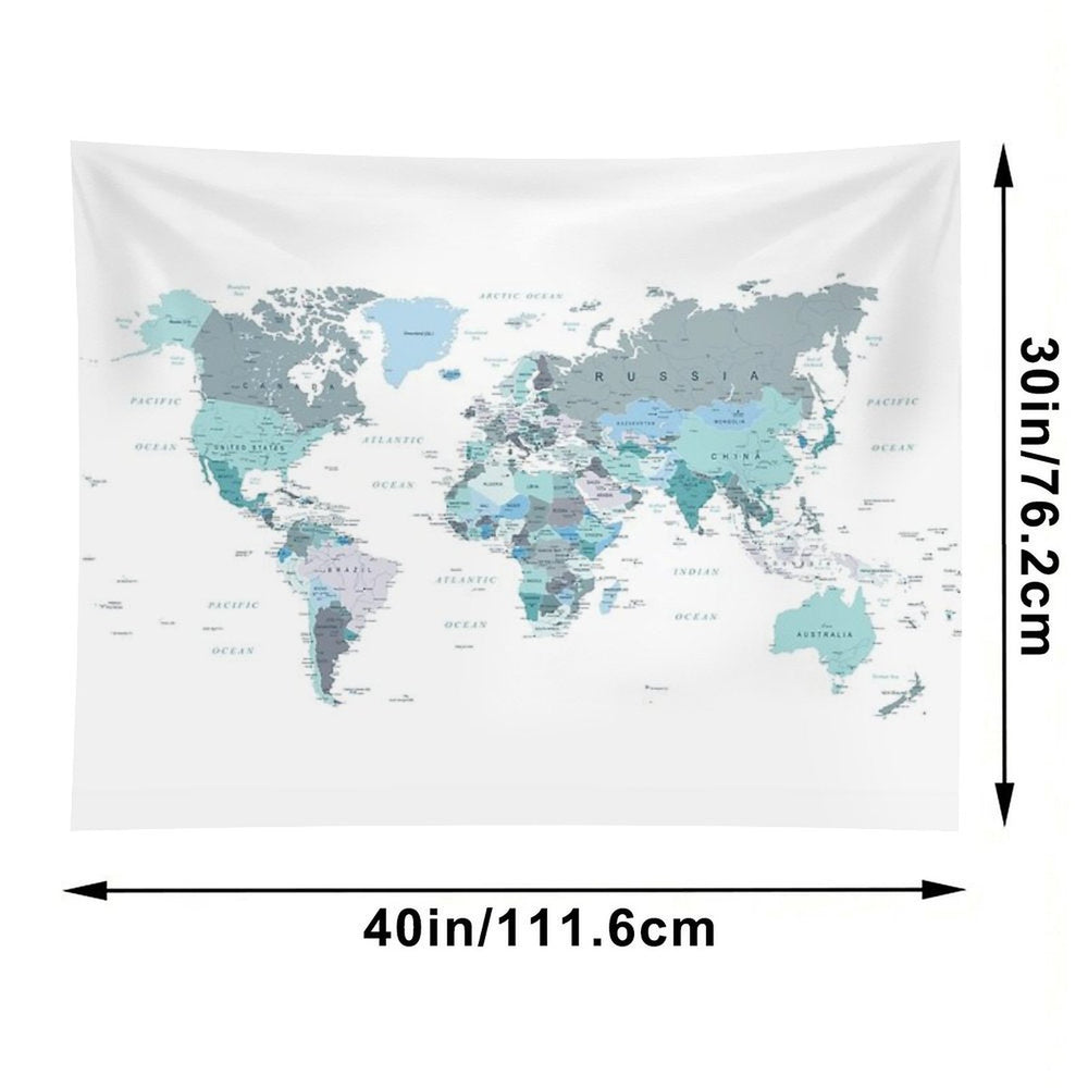 Map of The World in Shades of Teal Tapestry
