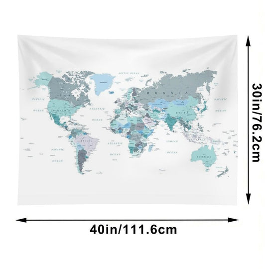 Map of The World in Shades of Teal Tapestry