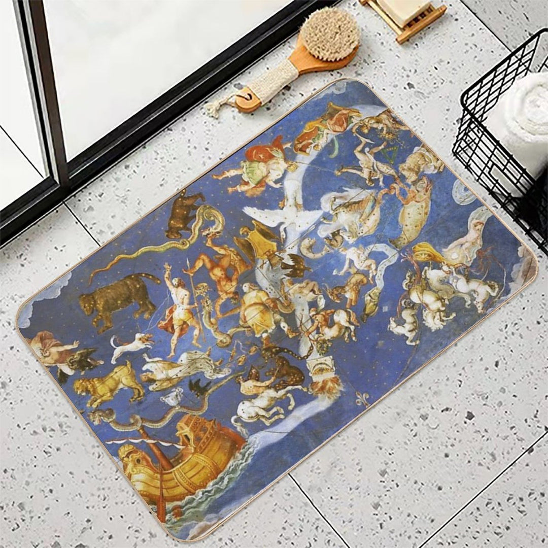 RENAISSANCE ASTROLOGY ,MYTHOLOGICAL FIGURES, ZODIACAL SIGNS WITH CONSTELLATIONS  Absorbent Bath Mat