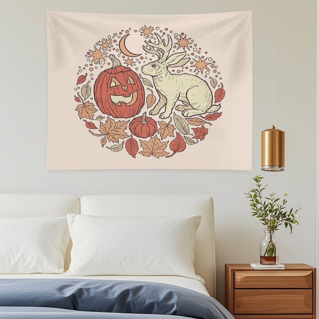 Halloween Friends  Jackalope And Jack-O-Lantern Autumn Art Tapestry