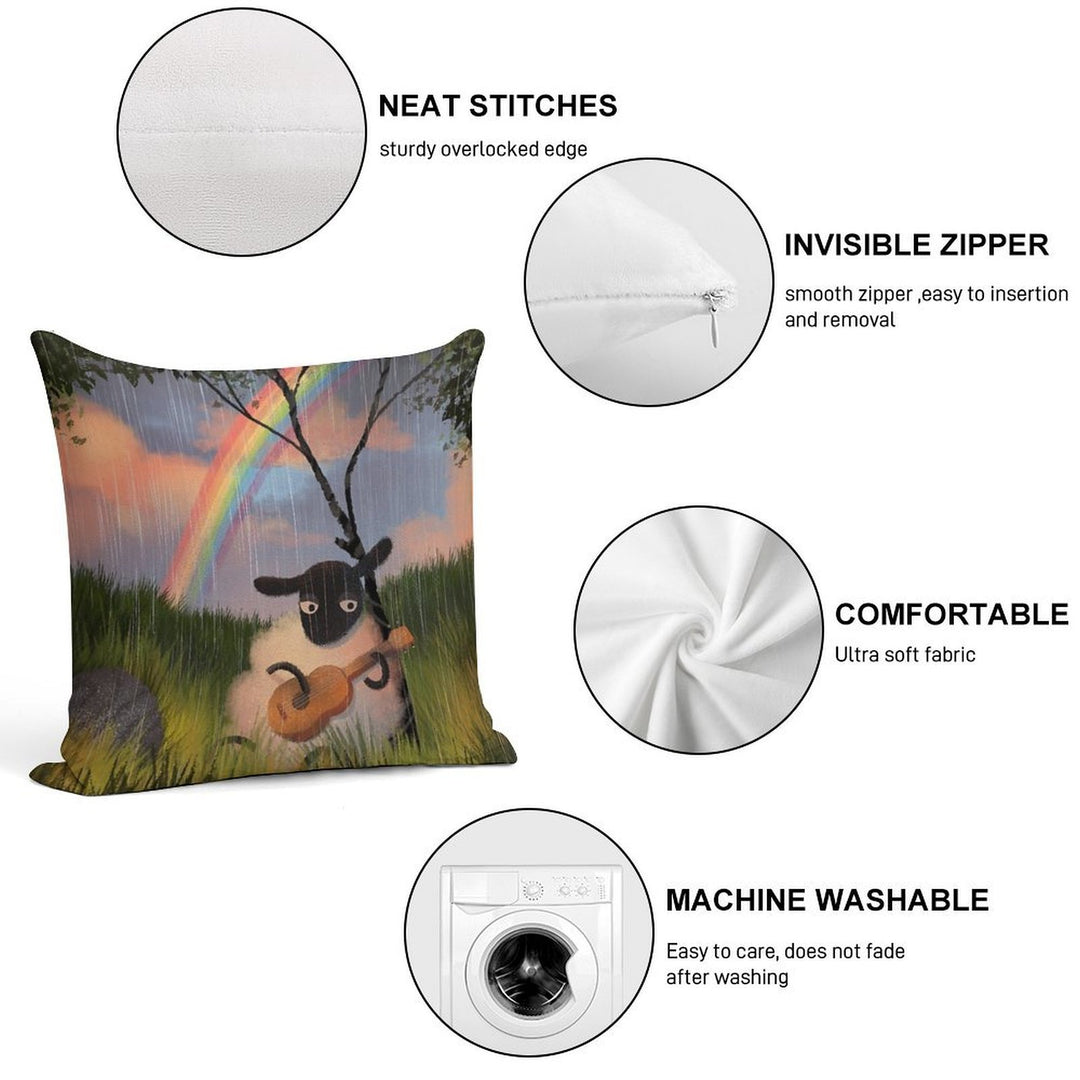 Sheep Playing Guitar Soft Easy Maintenance Throw Pillow