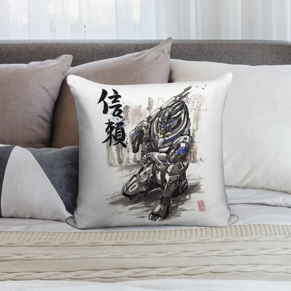 Mass Effect Garrus Sumie Style with Japanese Calligraphy Soft Ultra-Soft Texture Throw Pillow