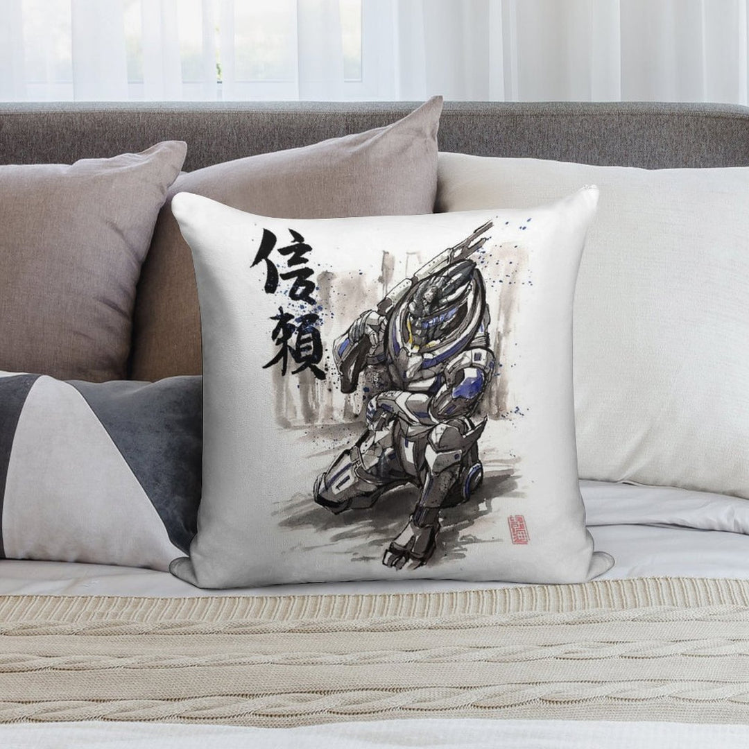 Mass Effect Garrus Sumie Style with Japanese Calligraphy Soft Ultra-Soft Texture Throw Pillow