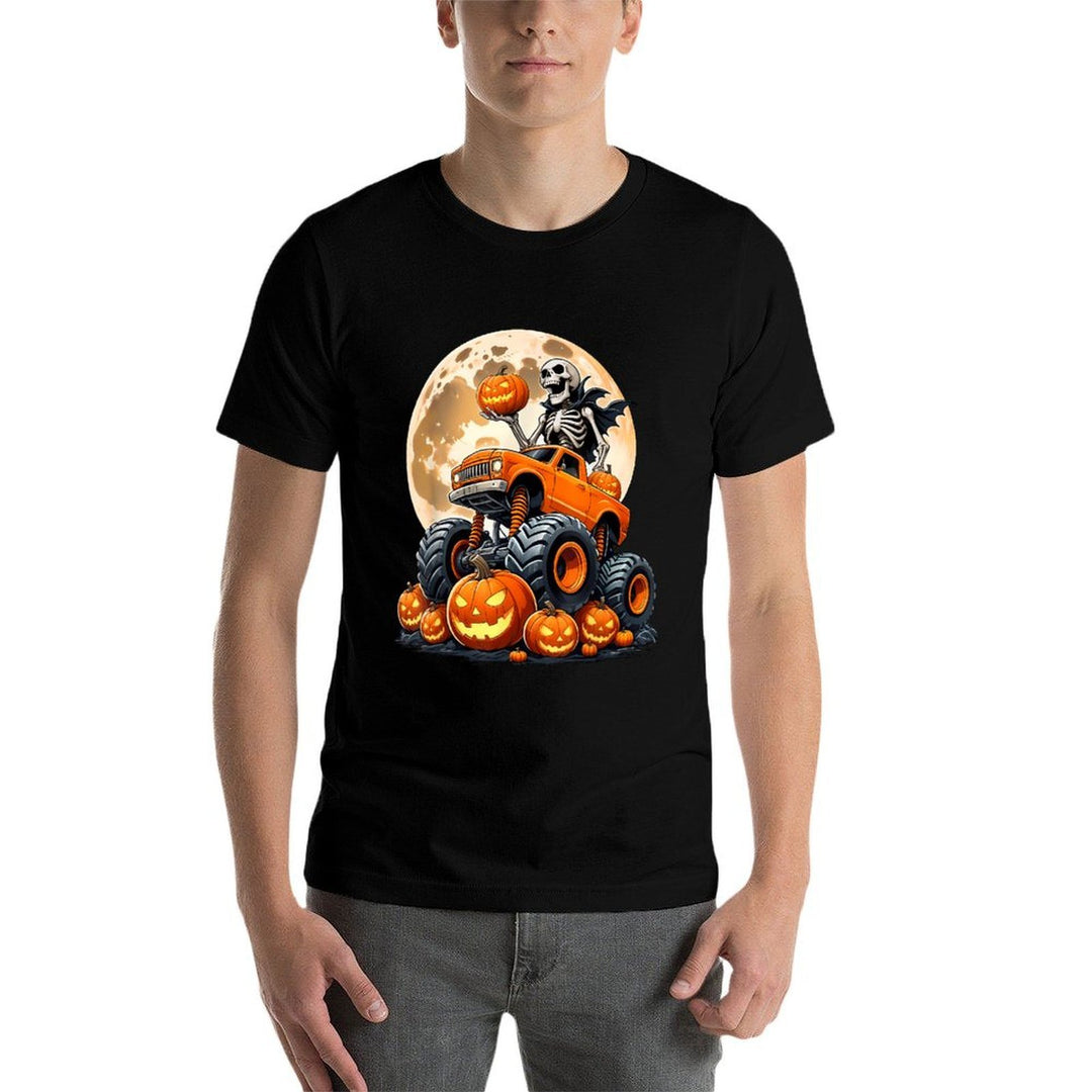 Skeleton Riding Monster Truck Halloween Pumpkin Kids Toddler  Soft T-Shirt