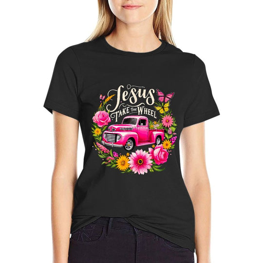 Jesus Take The Wheel Floral Farm Truck Christmas Xmas  Summer-ready Fabric T-Shirt
