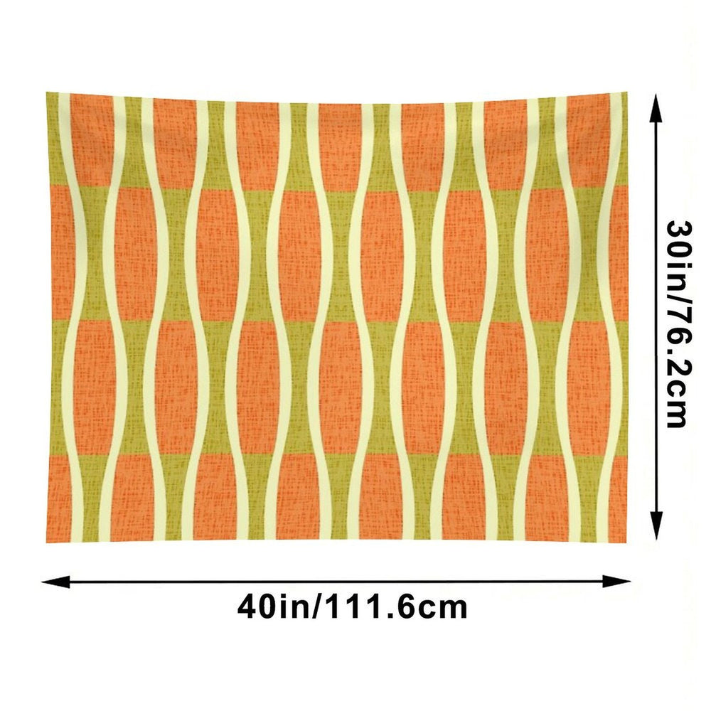 Retro Tiki Pin Stripes 336 Orange Gold And Beige Tapestry
