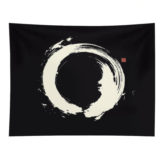 Black Ensō  Japanese Zen Circle Tapestry