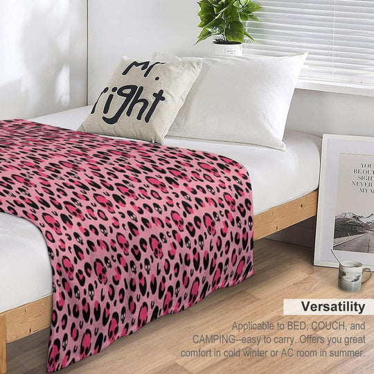 Skull Leopard Print on Pink Background. Machine-washable Throw Blanket