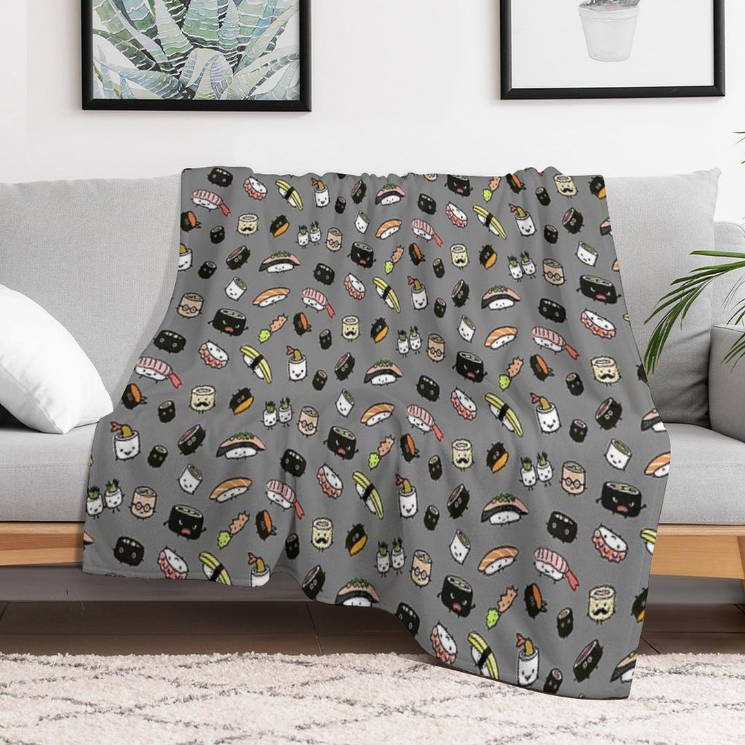 Kawaii Sushi Party Machine-washable Throw Blanket